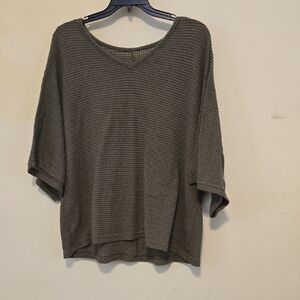 SHEIN Olive Green Waffle Knit V-Neck Top